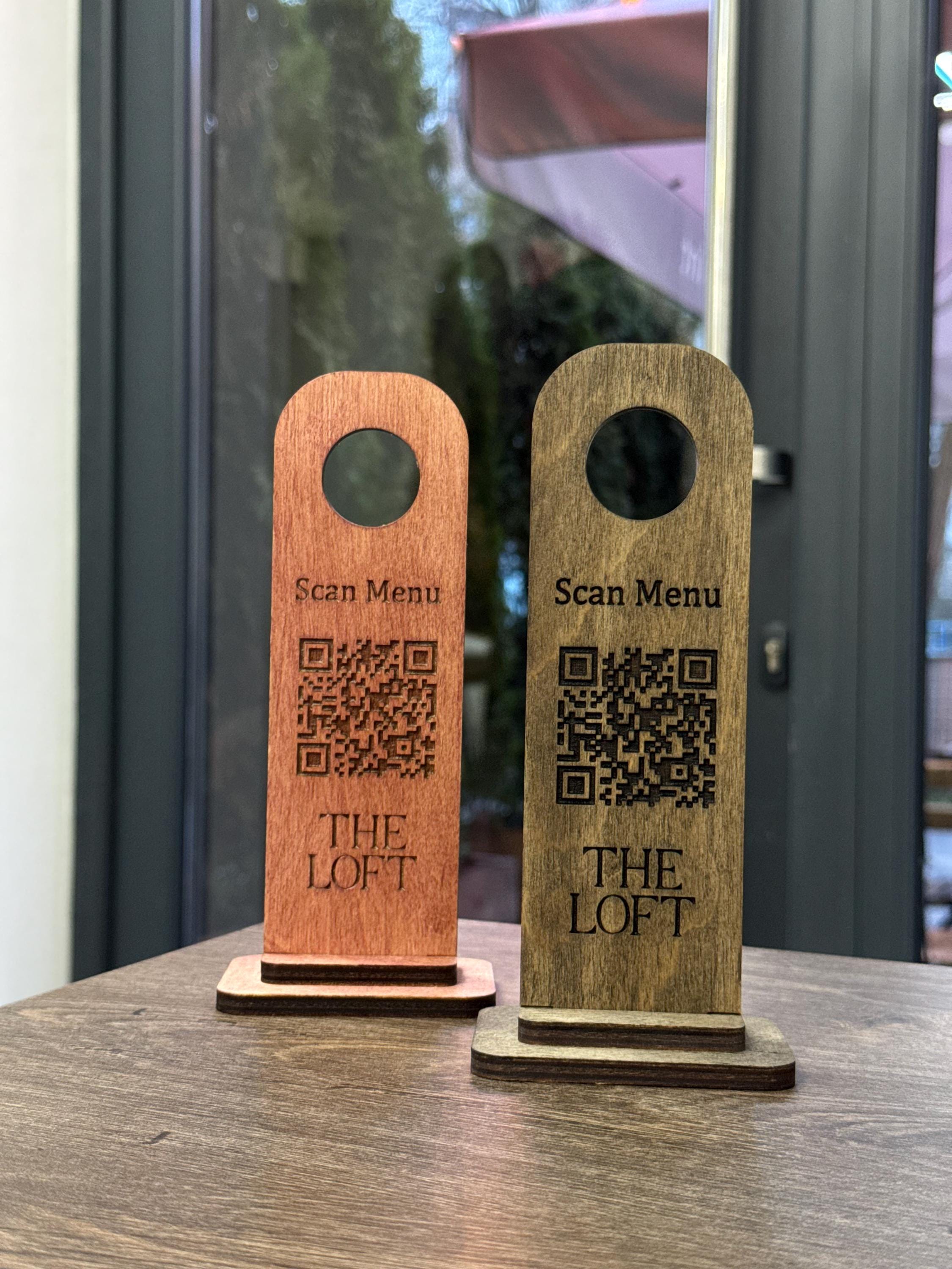 Wooden QR Code Table Sign, Custom Logo Menu and Business Display With ...