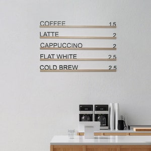 Trilhos de menu montados na parede, menu de parede de café, quadro de letras changeabe, menu de barbearia, trilhos de menu mutáveis