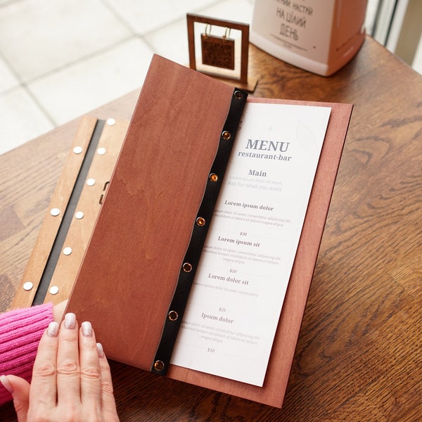 Custom wine list menu cover, Wood drink menu, Wooden menu holder, Menu Book, Wine menu holder, Cafe menu holder