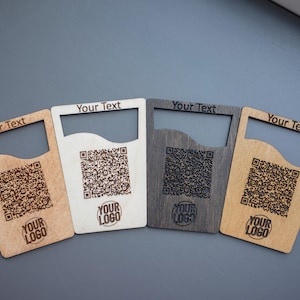 Custom Wooden Table QR Code Sign with Logo – Personalized Contactless Menu Stand for Restaurants, Bars, Cafes