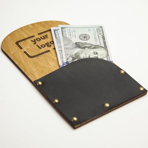 Porta cheques, presentador de cheques de madera, GRABADO GRATIS