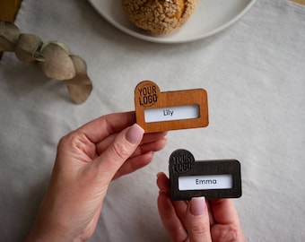 Étiquettes de nom d'entreprise, badge en bois, badges de café