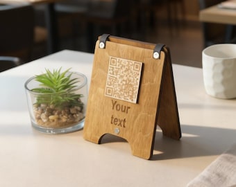 Custom Logo Table Sign, Wooden Qr Code Menu, Scan To Pay Business Sign