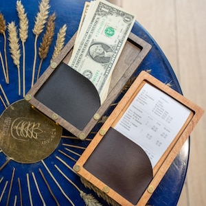 Bill Holder for Restaurants and Cafés, Rustic Wooden Check Presenter, FREE ENGRAVING