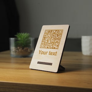 QR code menu, QR code menu sign, Wooden qr cod sign
