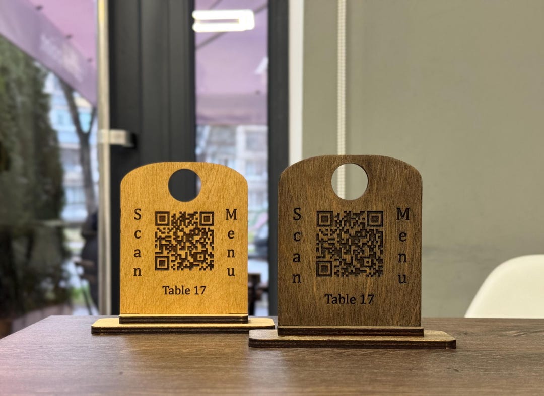 Custom Wooden QR Code Menu Sign, Logo QR Plaque With Scan to Pay and ...