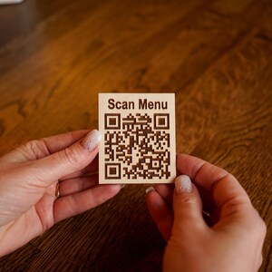 Wooden Qr Code Sign With Your Custom Text, Qr Code Touchless Menu, QR ...