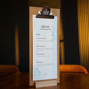Support de menu, menu en bois, support de feuille, GRAVURE GRATUITE