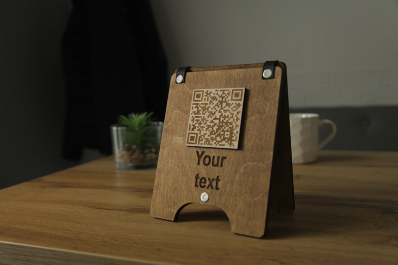 QR code menu, QR code menu sign, Wooden qr cod sign image 6