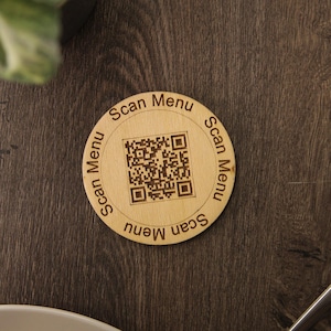 Wooden Qr Code Menu Sign, Custom Logo Display For Restaurants, Scan To Pay Plaque, Stylish Qr Code Business Stand