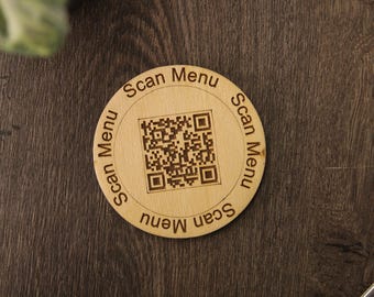 Wooden Qr Code Menu Sign, Custom Logo Display For Restaurants, Scan To Pay Plaque, Stylish Qr Code Business Stand