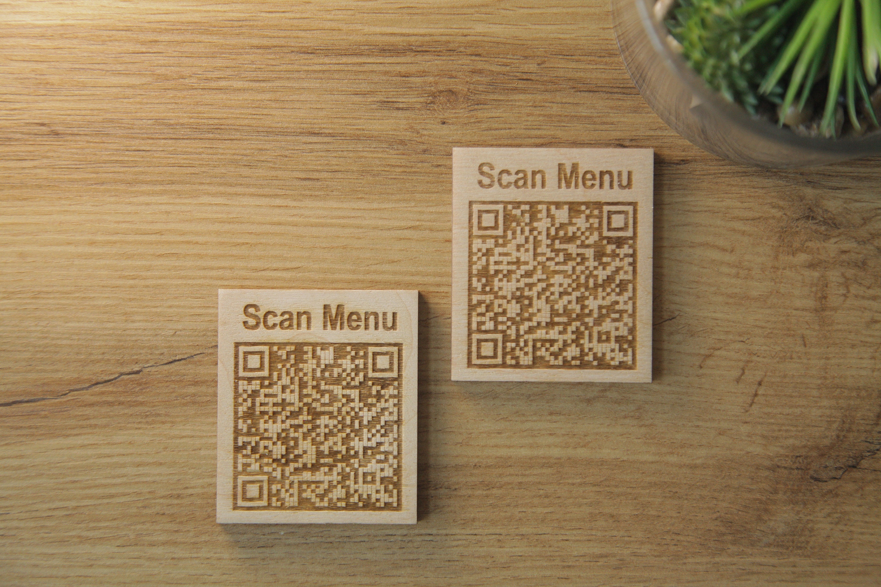 QR Code Menu Sign, Custom Wooden QR Plaque With Business Logo ...