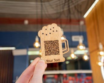 Letrero de menú con código QR de madera personalizado, placa de mesa con logotipo, pantalla de menú con código QR con escaneo para pago, wifi y sitio web QR