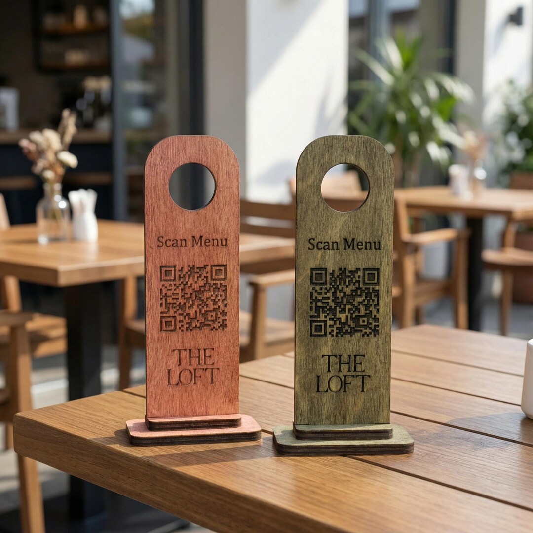 Wooden QR Code Table Sign, Custom Logo Menu and Business Display With ...