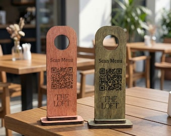 Wooden QR Code Table Sign, Custom Logo Menu And Business Display With Scan Codes