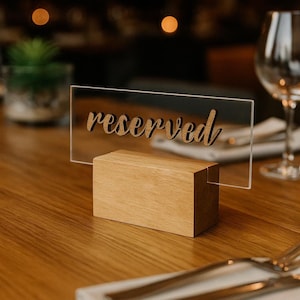Acrylic Reserved Table Sign, Custom Cafe or Wedding Sign, Transparent Acrylic Logo Plate, Minimalist Table Decor, Seating Tag