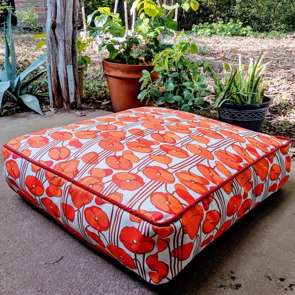 Orange Poppy with Patchwork Denim Dog Bed Duvet