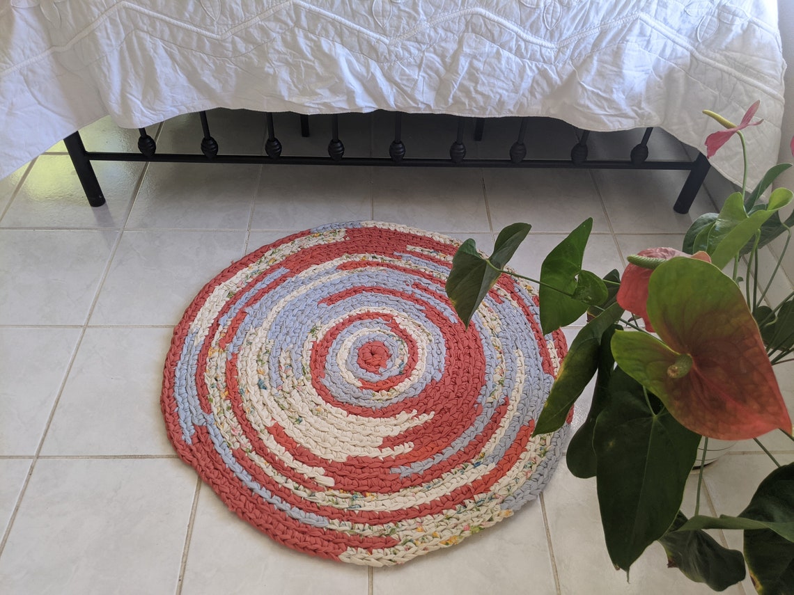 33 Hand Crocheted Rag Rug Orange Cream Swirl - Etsy