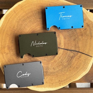 Cartera para hombre auténtica, billetera minimalista de metal con bloqueo RFID y correa para efectivo, billetera para hombre, billetera minimalista RFID, billetera delgada para hombre