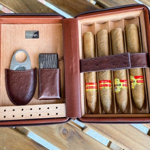 Leather Cigar Case, Set With Lighter And Cutter, Cigar Lover Gift, Engraved Cigar Case, Customized Case Gift, Personalized Mens Gift For Him