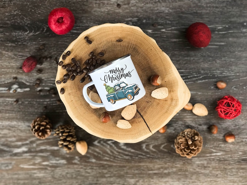 Christmas Mug Gift, Car Mug, Unique Mug, Camping Mug, Enamel Mug, Xmas Gift, Gift For Friend, Christmas Present, Gift Idea, Coffee Mug, Gift image 1