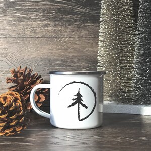 Fir-tree coffee mug, Wedding gift, Engagement gift, Friendship day mug, Custom camp mug, Campfire enamel mug, Mugs with sayings, Coffee mugs