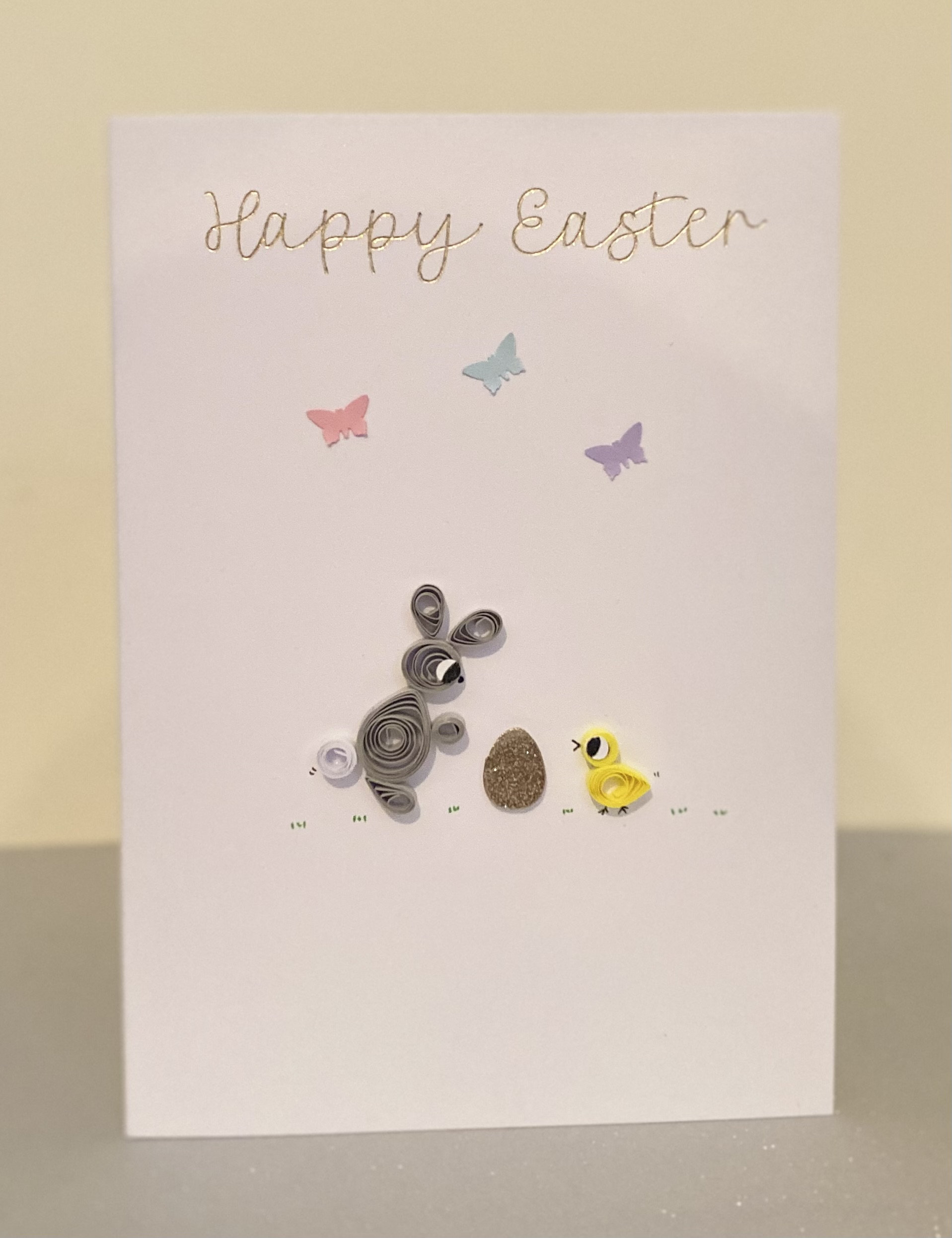 Quilled Easter Card/quilled Easter Bunny and Chick/gold Foil Card/boy