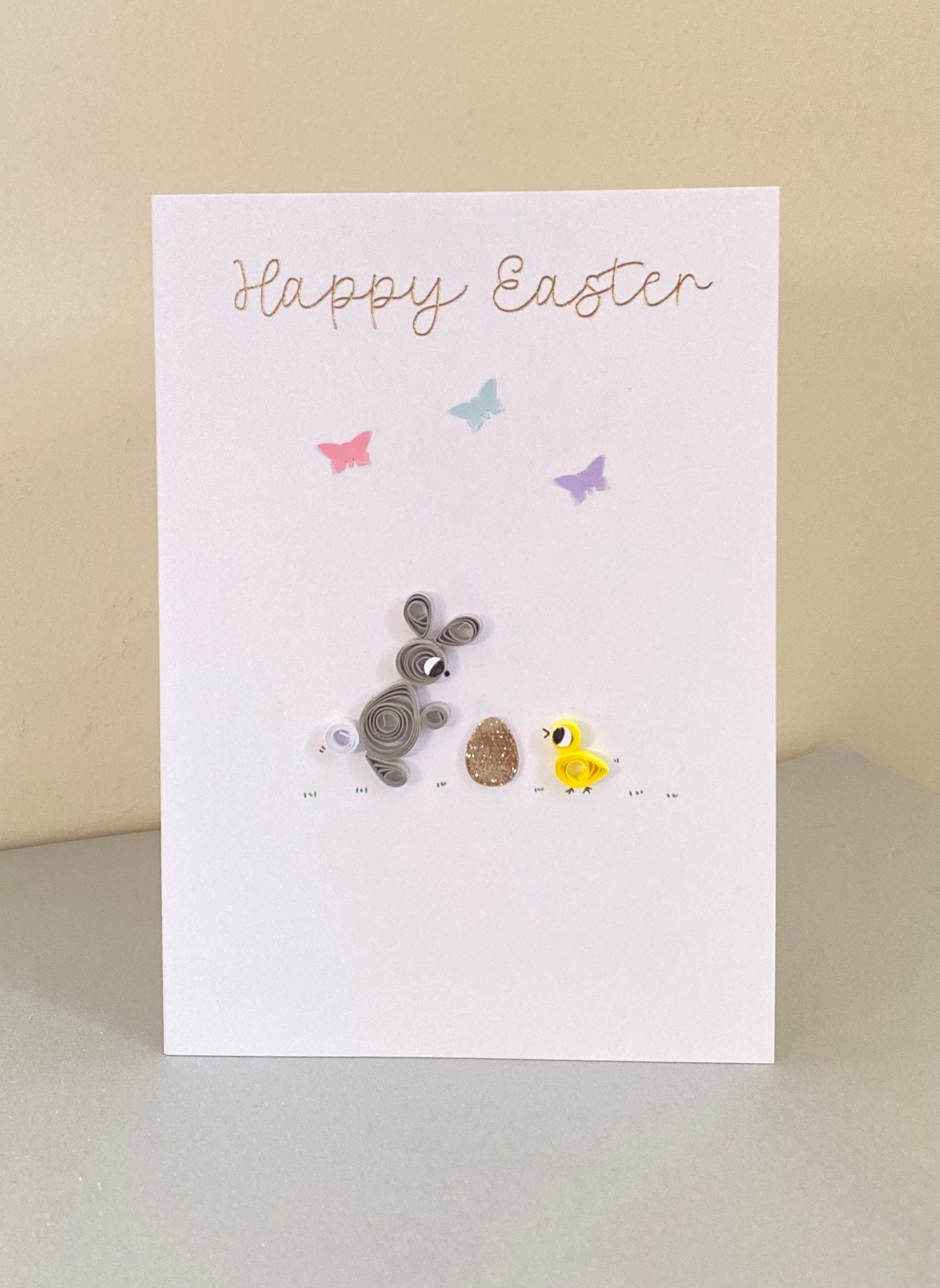 Quilled Easter Card/quilled Easter Bunny and Chick/gold Foil Card/boy