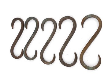 5 solid brass kitchen "S"  Hooks solid Old Style Beach hand cast 3.1/2 " inches 8.5 cm 7/8" inch opening polished aged brass pot hang