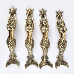 4 light weight hollow 8" inch brass small long Vintage old style Mermaid solid brass door handles pull 20 cm beautiful grabs kitchens