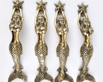 4 light weight hollow 8" inch brass small long Vintage old style Mermaid solid brass door handles pull 20 cm beautiful grabs kitchens