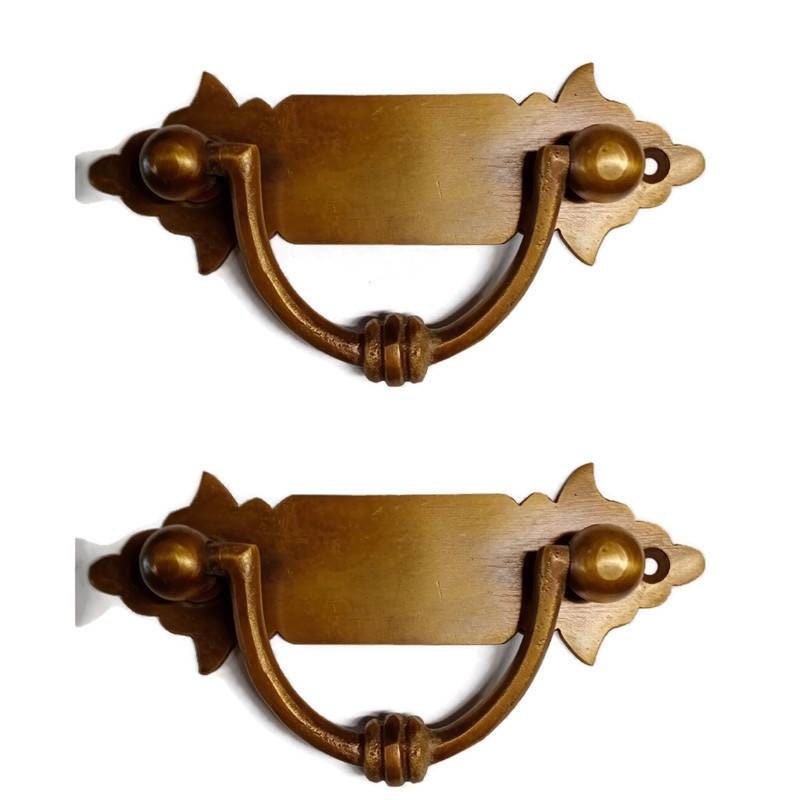 2 brass small heavy Box Handle 11.2 cm Wide Solid Brass Pulls Etsy