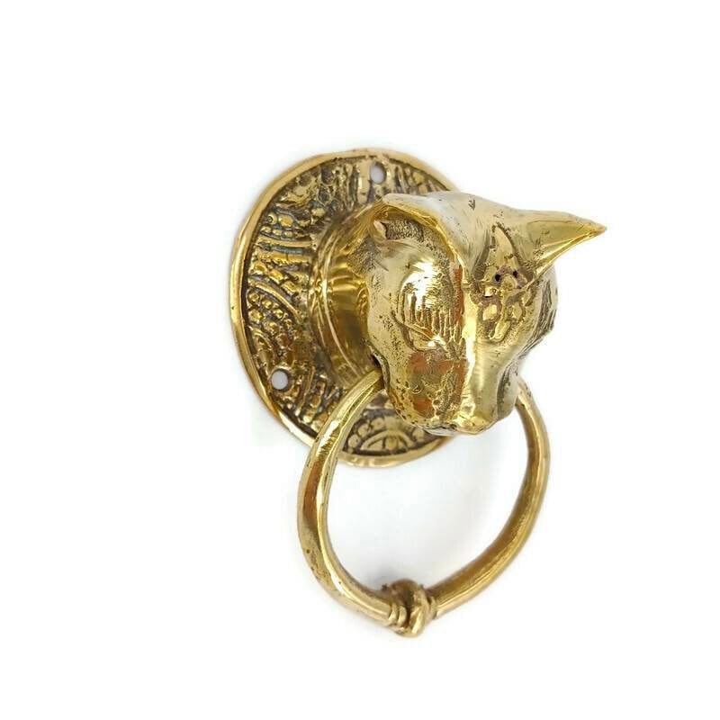 2 Brass Small Version CAT Shape Ring Pulls Door Handles Light Etsy UK