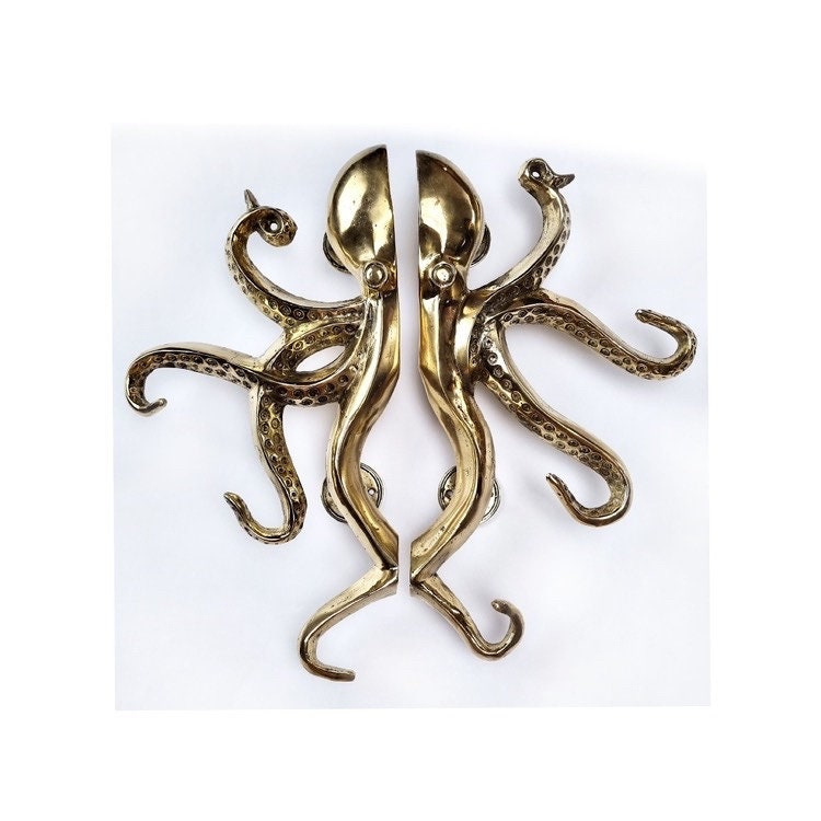 ORDER ONLY Amazing Large Pair Octopus Solid Polished Brass Door