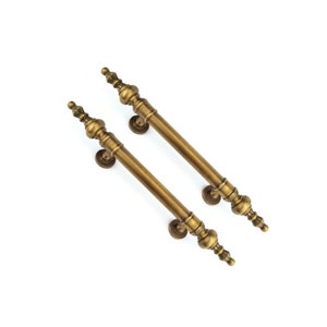 On SALE 2 pieces 17.1/2" inch long brass Large Old Style Door Handle Solid Brass Spun Hollow Pulls old Style Natural Oxidised Patina 45cm