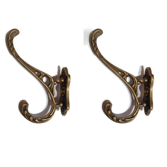 2 Pieces Solid Brass Coat Hangers Heavy Hooks Old Style 11cm Wall Mounted  Old Style Beach Hand Cast Victorian Period 4.1/4 Inch -  UK