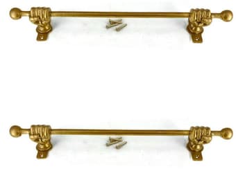 2 face fix 15” inch brass Fist hand towel rail rod Antique Style Brass Hook Old Style 38cm frount Wall Mounted Hand Cast  bathroom polished