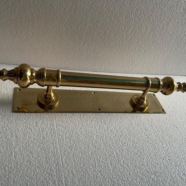 Brass 19.1/2" inch Large Old Style Door Handle inc backplate PUSH 18" inch Solid Brass Spun Hollow Pull Vintage Style Natural Patina 50 cm