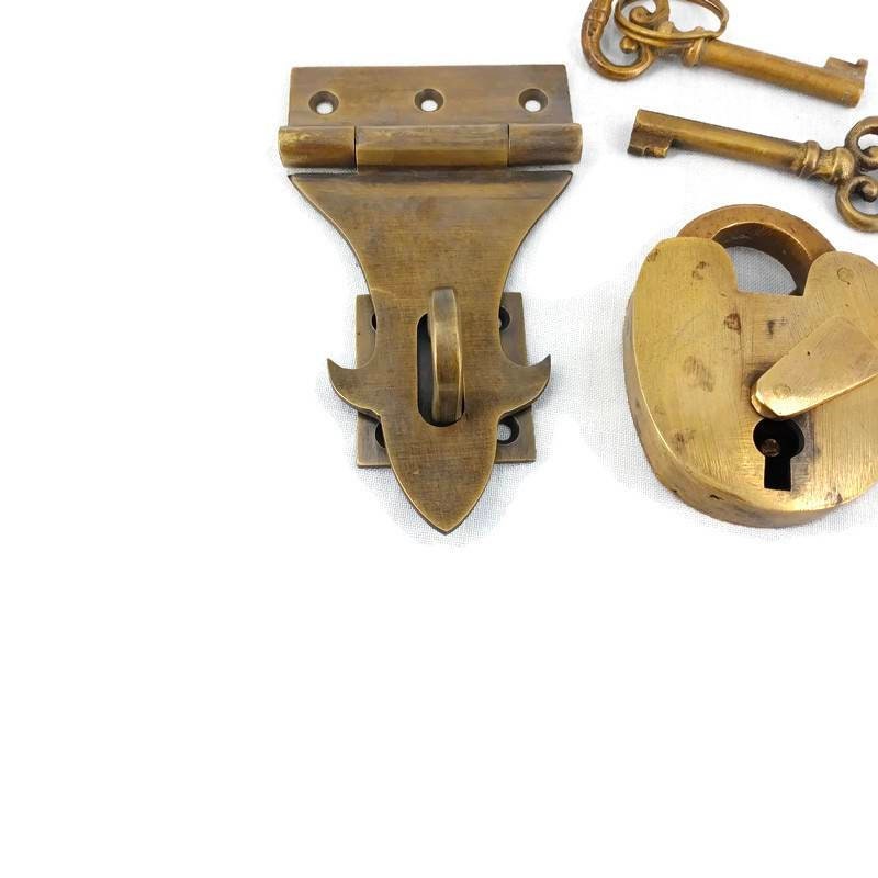 Set Schloss Riegel 12cm Vorhängeschloss Schlüssel Massiv Messing Schwere  alte Stil Vintage Massiv Messing Antik Box Tür Schlüssel 5 Zoll - .de