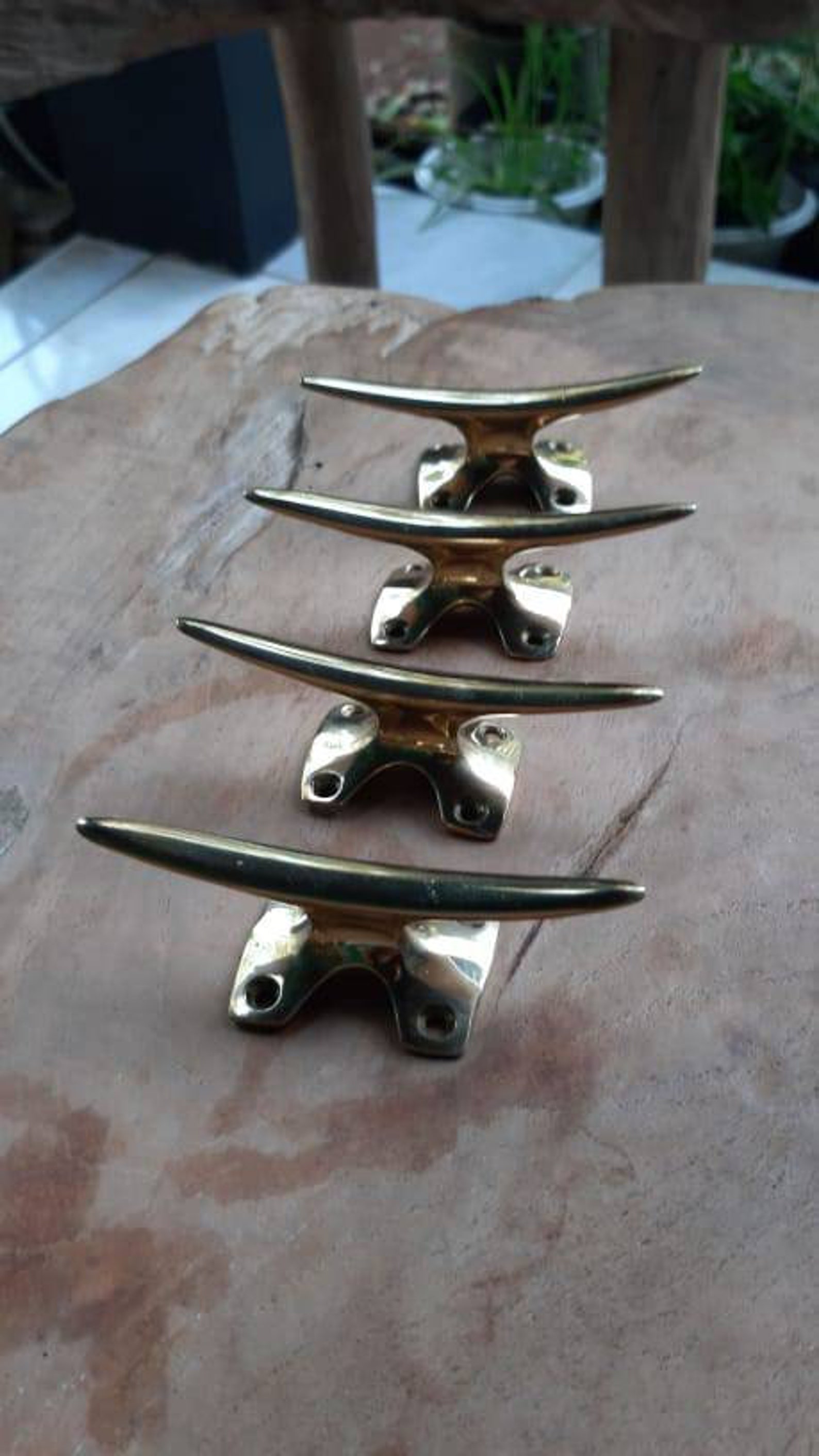 4 Brass Small 9 Cm Boat Ship Cleats Tie Down Rope Solid Heavy Etsy UK
