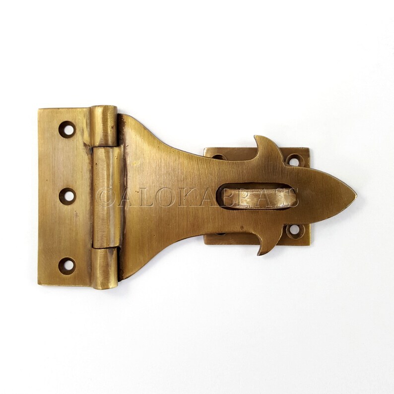 Solid Brass Large 11.5cm Brass Hasp Staple Latch Catch Old Style House Door Lock 4.1/2 inch cast brass for padlock box trunk strong loop image 4