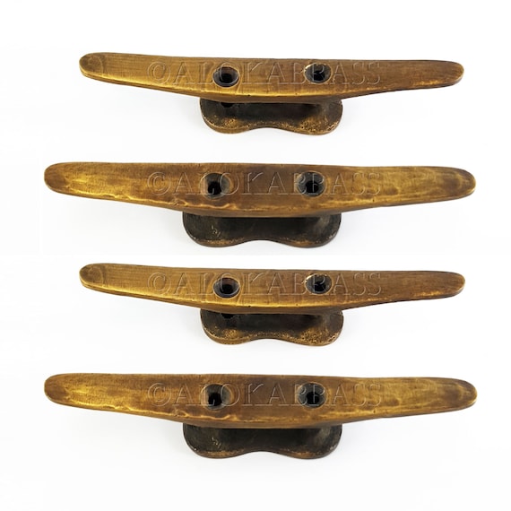 4 Solid Brass Cleat Tie Down Rustic Rough Large Version Hand Cast
