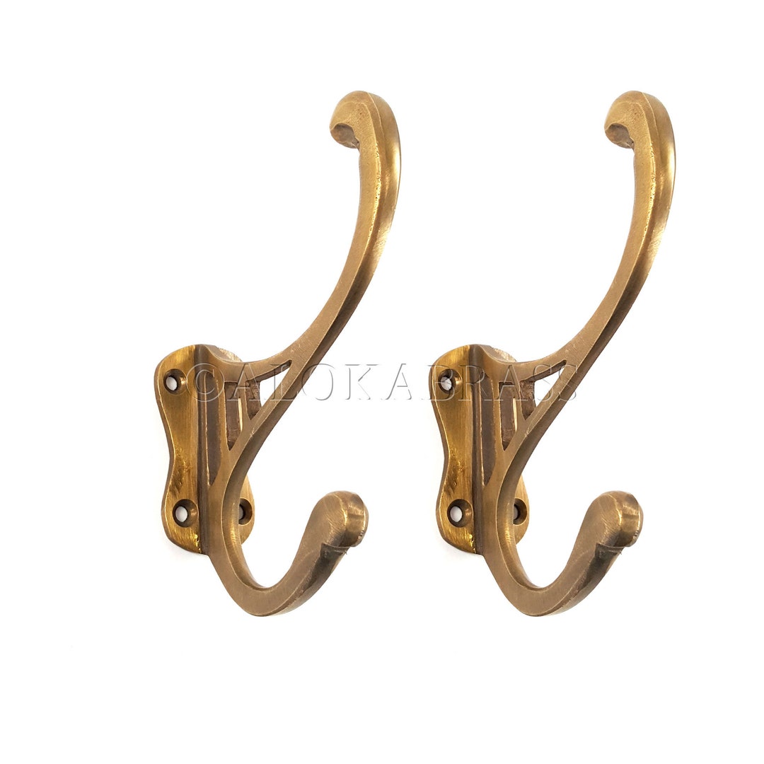 2 Solid Brass Coat Hangers 4 Antique Style Brass Harp Shape Hook Old Style 9 Cm Wall Mounted Old