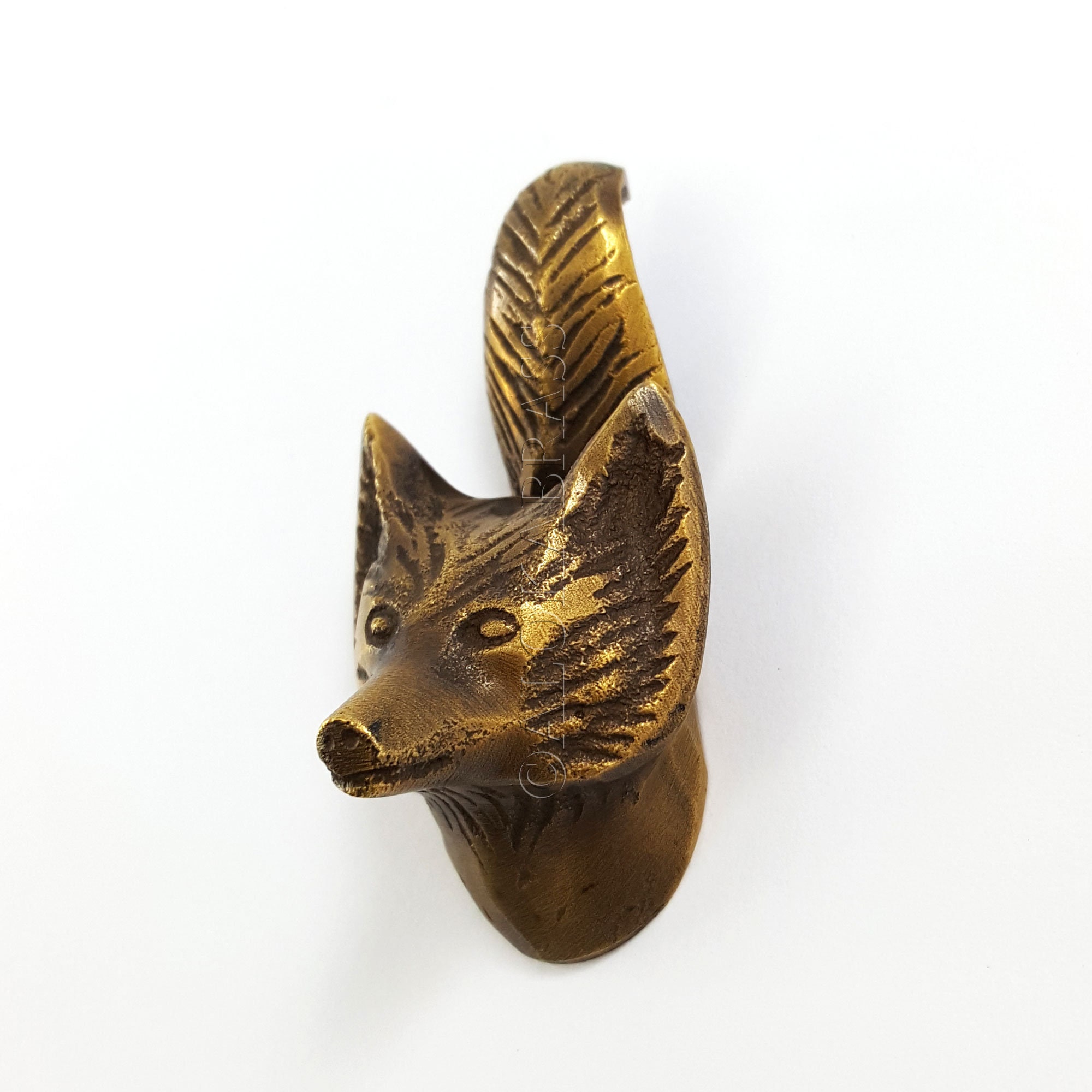 2 solid brass pieces Small 6.5cm Fox Head Shape Knob with Tail Etsy