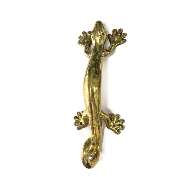 2 Brass Small 9 Gecko Old Style Door Handle 22cm Solid Brass Hollow Pulls  Vintage Style Natural Oxidised Patina -  Israel