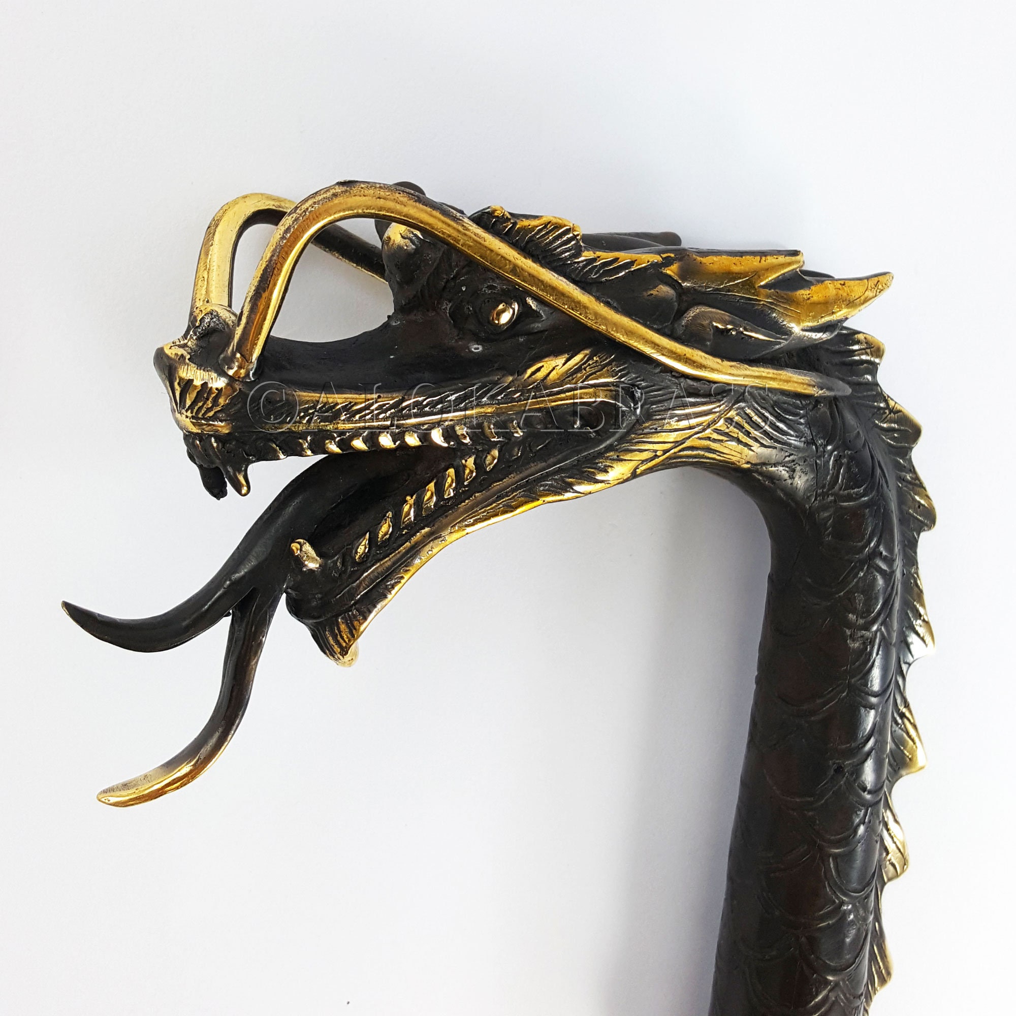 Large Dragon walking stick end only crutch hollow aged Brass | Etsy