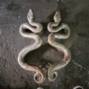 Pair Massive Brass 23.1/2 Inch Rustic Hand Made Large Grab Mojo Python ...