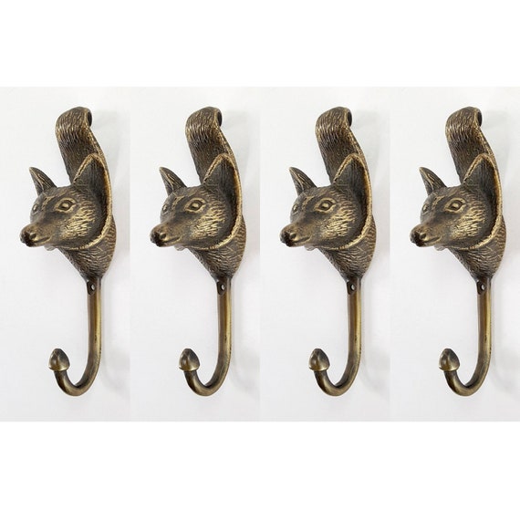 4 Brass HOOK Large Version 4 Pieces 5.1/2 Fox Head Shape With Tail
