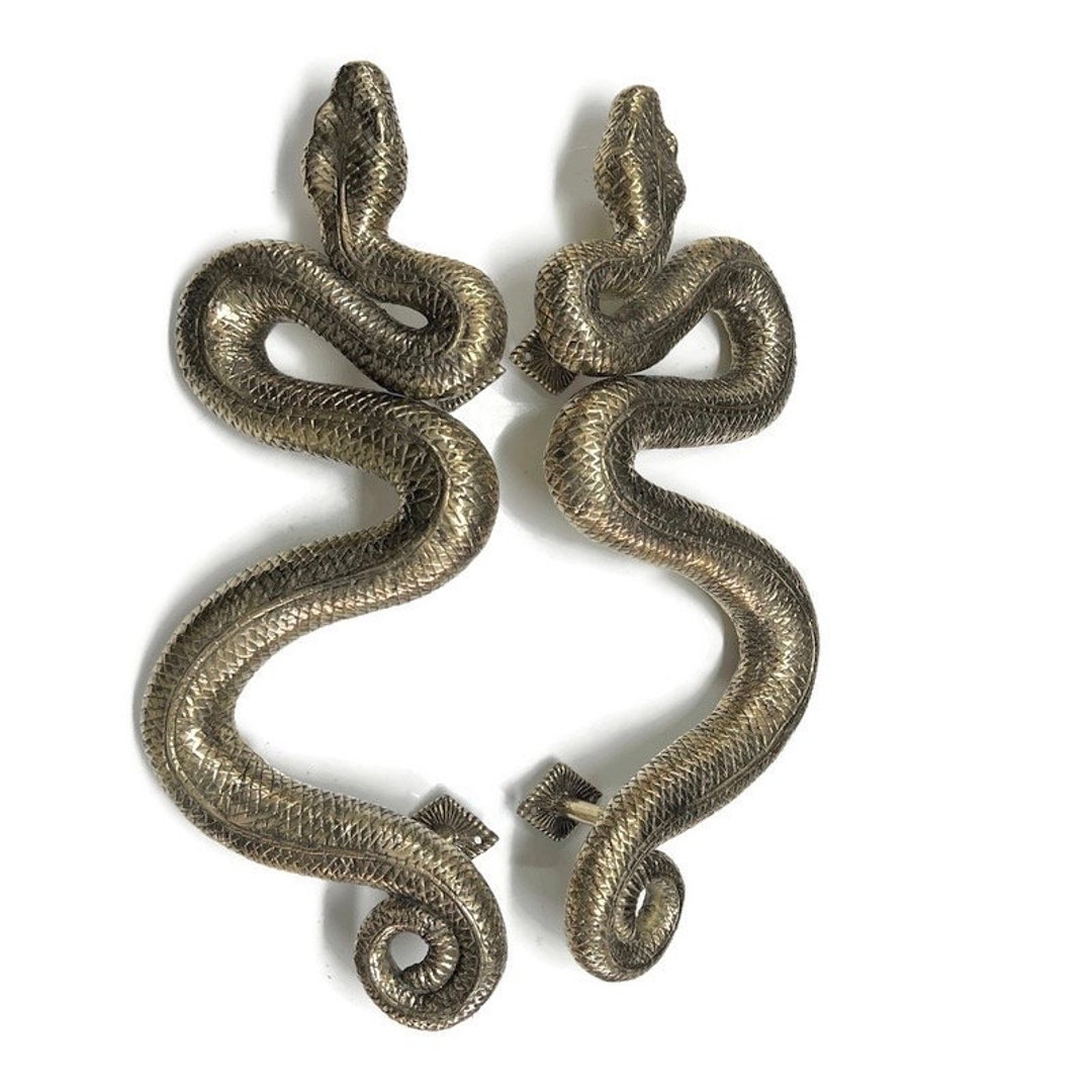 Pair Massive Brass 23.1/2 Inch Rustic Hand Made Large Grab Mojo Python ...