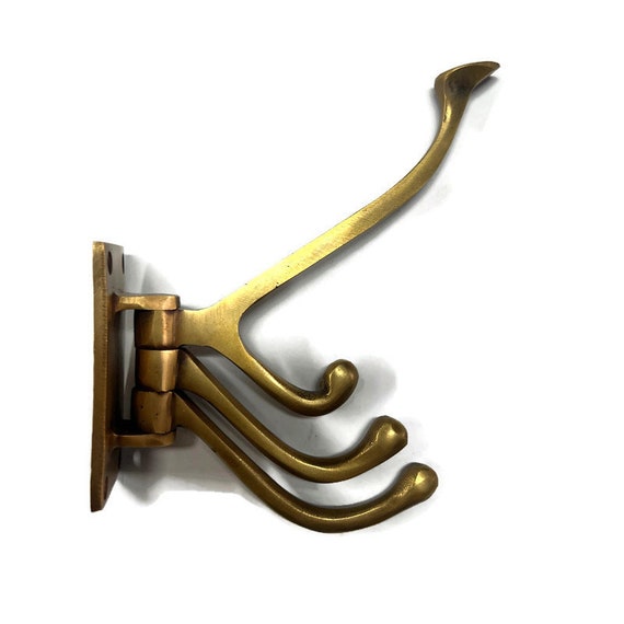 Heavy SWING Solid Brass 3 Way Swing Coat Hooks Aged Wall Mounted